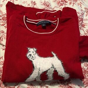 Tommy Hilfiger Red Knit Dog Sweater with White Dog Motif